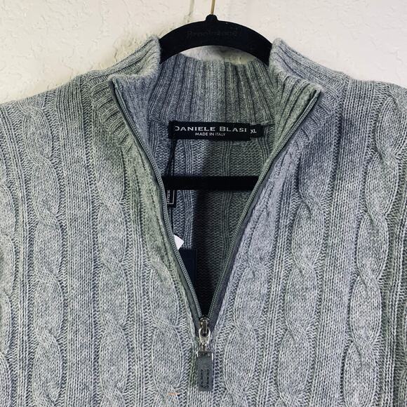 DANIELE BLASI NWT Sweater XL Italian Wool Cable Knit Quarter Zip‎ Mock Neck - Picture 4 of 11